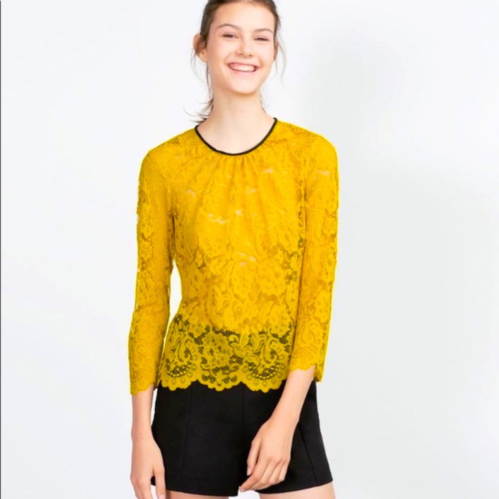 Zara Yellow Sheer Lace Top